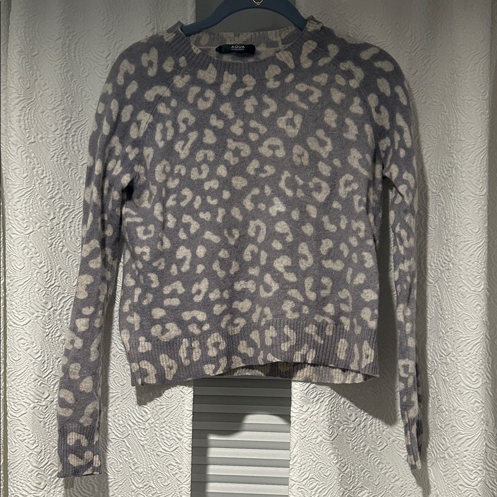 Aqua Cashmere Leopard Print Sweater